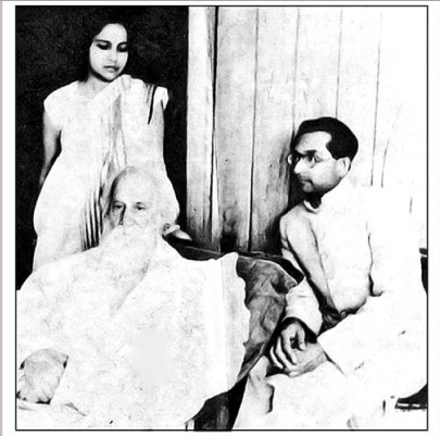 Photograph of Rabindranath Tagore with Rani Chanda and Anil Chanda